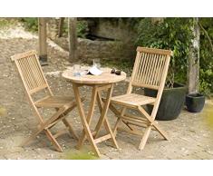 MACABANE 500983 Table Ronde Pliante 60 x 60 Couleur Brut en Teck Dimension 60cm X 60cm X 77cm