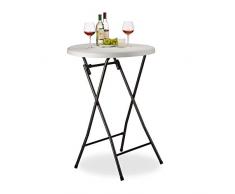 Relaxdays Haute Pliante Ronde, Table de Bistrot HLP 110 x 80 x 80 cm, Plastique, Anti-Pluie, Pieds en Métal, Blanc