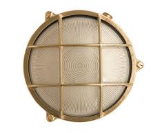 NB LIGHTING-APPLIQUE, PLAFONIER EN LAITON RONDE, RONDO ART 10A, DIFFUSER EN VERRE SATINE DOUILLE EN PORCELAINE E27 MAX.60W 19,5 x 9,3cm