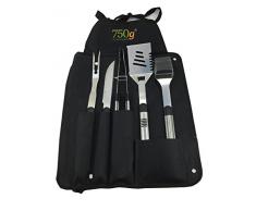 750 G 3701071202702 Kit à Barbecue 5 Pièces et Tablier, Noir, 44x7x8 cm