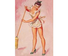 Schatzmix Pinup Girl Plaque métallique avec Balai 20 x 30 cm