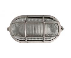 NB LIGHTING-APPLIQUE EN LAITON OVALE FINITION NICKEL, GEA ART 12A, DIFFUSER EN VERRE TRANSPARENT DOUILLE EN PORCELAINE E27 MAX.60W 20 x 9,8 x 10,8cm