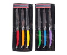 RUECAB 3465200025111 Set de 3 Couteaux à Steak Laguiole, Rouge/Orange/Jaune/Vert/Bleu/Violet, 1,1x1,8x23 cm