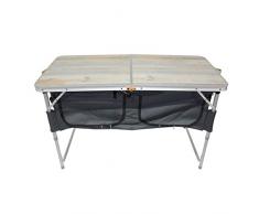 Homecall Table de camping pliable en aluminium, avec partie supérieure en panneau MDF et poche de rangement