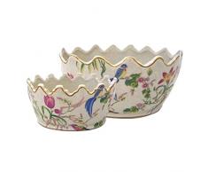 Better & Best 1395050 Lot de 2 jardinières ovales en Porcelaine avec Bord en Pics Motifs Oiseaux et Fleurs Bleu