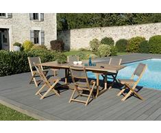 MACABANE 509603 Salon de Jardin Couleur Naturel/Taupe en Teck et Textilène Dimension