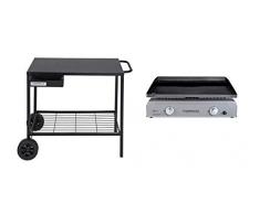 Campingaz Plancha Gaz BF L, 2 Brûleurs en Acier, Puissance 6 kW avec la Technologie Blue Flame + Campingaz Chariot Universel pour Plancha à Poser