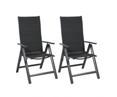 Greemotion Fauteuil de jardin en aluminium, pliable en lot de 2, chaises de jardin design avec dossier réglable 7 vitesses, chaise pliante textilène rembourré, anthracite, 67 x 58 x 112 cm, 127767
