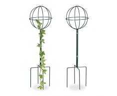Relaxdays Tuteur de Jardin H 80 cm, Boule Ronde, Colonne Rosier, Arche Plante grimpante, Set 2 métal, Arceau, Vert foncé