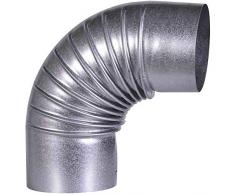 FIREFIX A100/B FAL Arche 90° Rigide ø 100 mm – Tubes de poêle en tôle dacier 0,6 mm dépaisseur, Muffin à lintérieur Longueur soudée au Laser Argenté