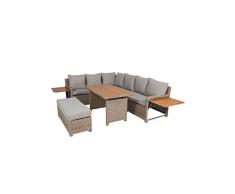 greemotion Salon de Jardin Terrasse Verona en Résine Tressée et Bois d’Acacia 100% FSC, Canapé d’Angle Gris 7 Places, Ensemble de Jardin Modulable avec 1 Table de Jardin, 1 Tabouret et 2 Canapés