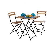 Relaxdays Meubles de Jardin 2 chaises et 1 Table Pliable HxlxP: 76 x 60 x 60 cm terrasse Balcon Bois Nature
