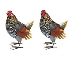 Dehner Figurine de décoration Poule Vroni, 2 pièces, env. 38 x 27 x 16,5 cm, métal, Multicolore