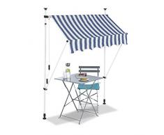 Relaxdays Auvent rétractable 150 cm Store Balcon Marquise Soleil terrasse Hauteur réglable sans perçage, Bleu-Blanc, 150 x 120 cm