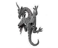 Design Toscano Dragon à Cornes du Devonshire Sculpture Murale, 33 cm, polyrésine, pierre grise