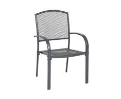 greemotion Chaise de jardin empilable Toulouse – Chaise avec accoudoir gris métal – Chaise extérieur en métal – Chaise empilable pour le jardin – Fauteuil extérieur design et inoxydable