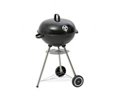 Kamino BBQ Barbecue Rond avec Couvercle sur Roulette Arizona, Barbecue Boule avec Ventilation et Grille, Gril à Charbon de Bois en Acier Emaillé, Noir/Argenté