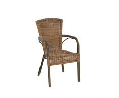 greemotion Chaise de jardin bistrot Laos marron – Chaise de jardin en résine tressée - Chaise avec accoudoir solide – Chaise empilable design pour l’extérieur – Fauteuil bistro et rétro