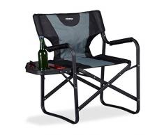relaxdays régie Chaise de Camping Pliante Fauteuil de pêche Porte-Boissons Table, Noir Gris