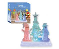 The Christmas Workshop LED à Changement de Couleur Acrylique Arbre et Bonhomme de Neige Scène de Famille, Acrylique, Transparent