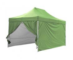 Tente Pliante Verte + Pack Côtés 3x4,5m Premium Light Tube 32mm en Acier Bâche 220g/m² Enduit PVC 100% ÉTANCHE Barnum Pliante + Sac de Transport