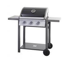 Dangrill Frigg 300 OS Barbecue à gaz 3 brûleurs en Acier Inoxydable 3,3 KW/pièce de Cuisson : 60 x 41,5 cm, 3 brûleurs en Aluminium, 2 étagères latérales, Noir