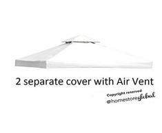 HomeStore Global Auvent de Remplacement pour tonnelle de 3 m x 3 m avec aération - 2 pièces de recouvrement séparées pour tonnelle à Deux Niveaux (Blanc)