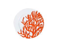 sunvibes Set de 6 Petites Assiettes, Blanc/Rouge Corail, 20x20x1,6 cm