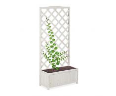 relaxdays, blanc Jardinière treillis espalier Tuteur plantes grimpantes bac à fleurs bois vigne rose 35 L, 150 cm, XL