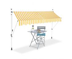 Relaxdays Auvent rétractable Store 300 cm Balcon Marquise Soleil terrasse Hauteur réglable sans perçage, Jaune-Blanc, 300 x 120 cm