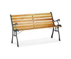 Relaxdays Jardin, Banc extérieur, Balcon, 2 Places, Fonte de Fer, Lattes en Bois, 73,5 x 126 x 52,5 cm, Nature, Marron
