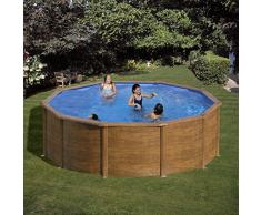 GRE-KITPR453W Piscine Acier Ronde H 120 M Aspect Bois Sicilia, KITPR453W