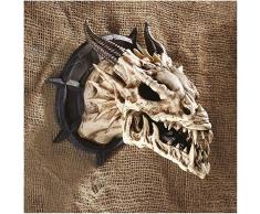 Design Toscano Trophée du Crâne Cornu de Dragon Sculpture Murale Décorative Gothique, 25 cm, polyrésine, faux os
