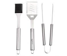AmazonBasics Ensemble de trois ustensiles en acier inoxydable avec spatule, pinceau et pinceau