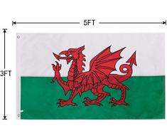 SHATCHI - Grand Drapeau du Pays de Galles - 152 x 91 cm - Décoration pour pub, Barbecue, décoration pour Table de Football, Rugby