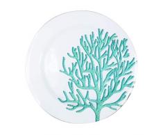 sunvibes Set de 6 Grandes Assiettes Corail Bleu, Blanc/Coral Blue, 25x25x1,5 cm