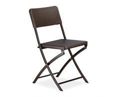 Relaxdays Chaise de jardin pliable pliante Chaise de camping BASTIAN en aspect rotin H x l x P: 82 x 44 x 50 cm, marron