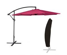 Happy Garden Parasol déporté OAHU Rond 3m de diamètre Fuchsia + Housse