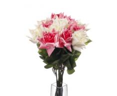 Closer To Nature Lot de 12 Roses Ouvertes artificielles 1 Tige Blanc/Rose 75 cm