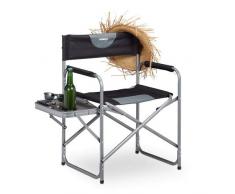Relaxdays Chaise de Camping Pliante avec Porte-gobelet Noir