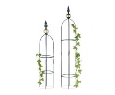 Relaxdays, vert foncé Tuteur de jardin, Colonne rosier, Arche plante grimpante, Set 2 métal rose Arceau, H: 99,5 & 80 cm