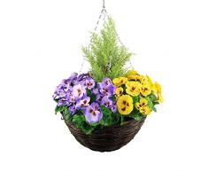 Greenbrokers Limited Grande (40 cm) Fleurs Artificielles à Suspendre et fruitiers décoratifs/Cèdre, Violet et Jaune