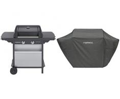Campingaz Barbecue à Gaz Class 2 LX Vario, 2 Brûleurs, Puissance 7.5kW, Grille et Plancha en Acier Double Emaillage, 2 Tablettes Latérales + Campingaz Housse pour BBQ, Couverture de Protecion Barbecue, Bache Résistante et Imperméable,