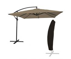 Happy Garden Parasol déporté Molokai carré 2.7x2.7m Taupe + Housse