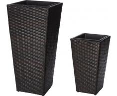 Gartenfreude Pot à Fleurs en résine tressée avec Insert en Plastique pour lintérieur et lextérieur, de Couleur Marron Bicolore, 37 x 37 x 77 cm, 28 x 28 x 51 cm
