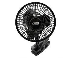 RAM 08-355-750 Ventilateur de table à clipser avec prise UE 15 W Noir 14,5 x 20,5 x 19,3 cm