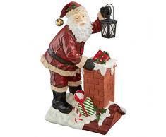 Design Toscano Décorations de Noël - surélever Le Toit avec Le Père Noël Statue avec Noël Jouets et Lanterne métal