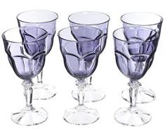 sunvibes Set de 6 Verres à Vin Happy, Transparent/Gris Bleu, 8,8x8,8x18 cm