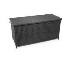 Park Alley - Coffre de Jardin avec design tressé - Couleur: Noir - Malle extérieur pour coussins et accessoires - Avec Roulettes - Couvercle rabattable - Rangement parfait