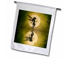 3dRose FL 17956 _ 1 Fée Lune Silhouette sur étang Jardin Drapeau, 12 par 45,7 cm